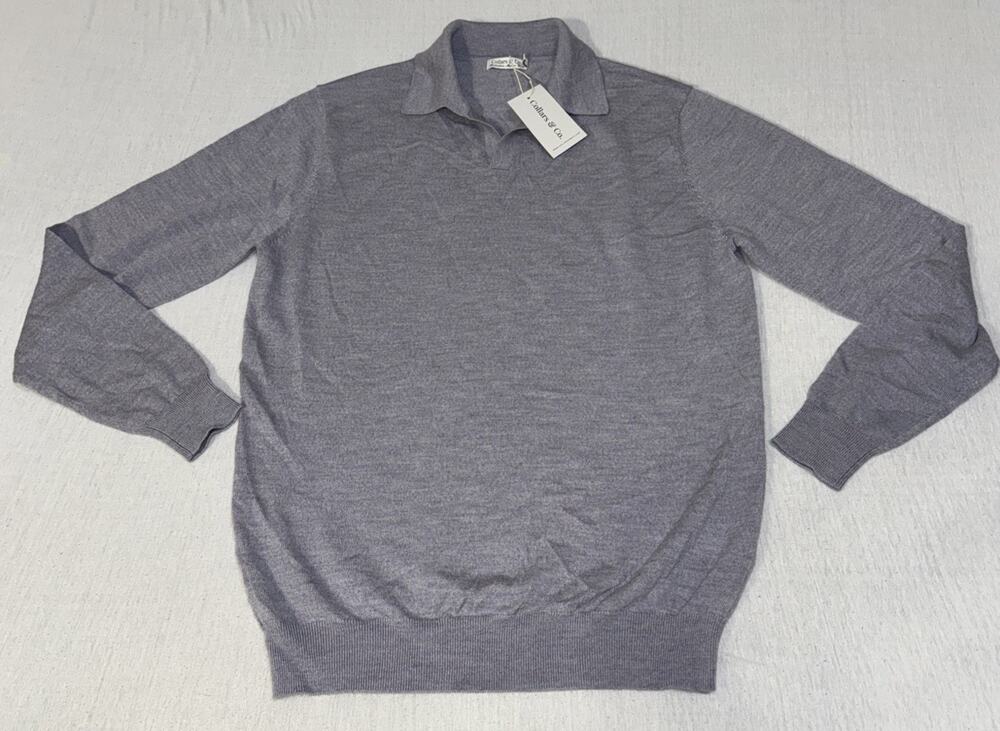 Collars & Co. Australian Marino Wool V Neck Sweater Gray Men’s Medium NWT